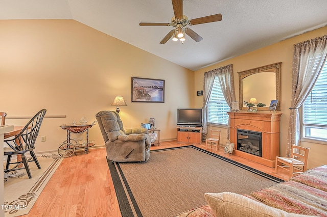 103 Jenny Ln, Jonesborough, TN 37659 - living room with ceiling fan, wood finished floors, lofted ceiling, and a glass covered fireplace