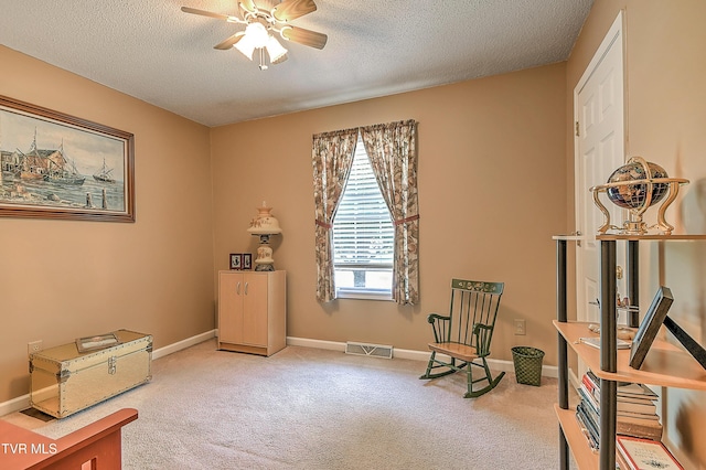 103 Jenny Ln, Jonesborough, TN 37659 - living area featuring a textured ceiling, ceiling fan, and carpet