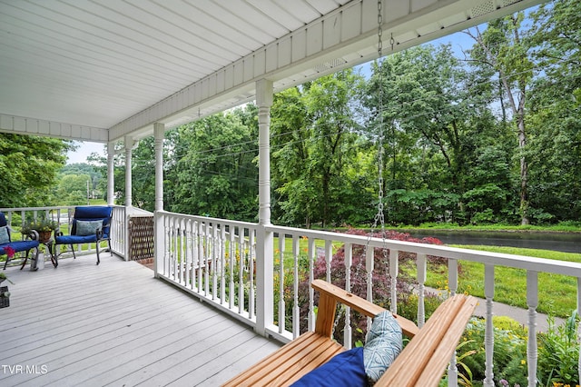 209 Timberland Cir, Kingsport, TN 37664 - wooden porch with a water view and view of scattered trees
