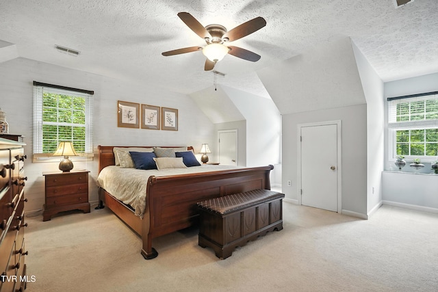 209 Timberland Cir, Kingsport, TN 37664 - bedroom featuring light colored carpet, multiple windows, a textured ceiling, and ceiling fan