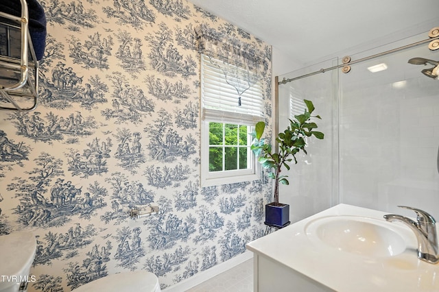 209 Timberland Cir, Kingsport, TN 37664 - full bath with wallpapered walls, a shower, and vanity