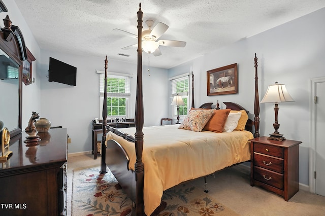 209 Timberland Cir, Kingsport, TN 37664 - bedroom with light carpet, a textured ceiling, and a ceiling fan
