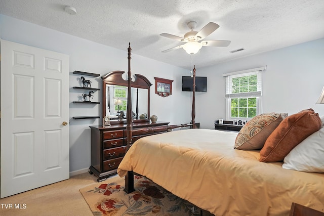 209 Timberland Cir, Kingsport, TN 37664 - bedroom with light colored carpet, a textured ceiling, and ceiling fan