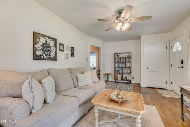 49 24th St, Bristol, TN 37620 - living room with ceiling fan and wood finished floors