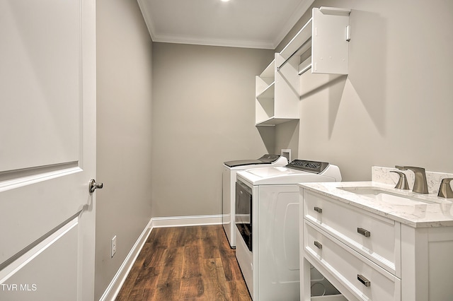 20385 Yeary Trl, Abingdon, VA 24211 - washroom featuring crown molding, independent washer and dryer, and dark wood finished floors