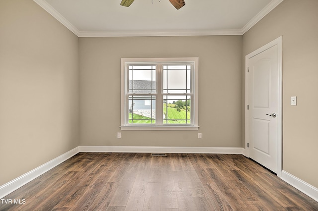 20385 Yeary Trl, Abingdon, VA 24211 - empty room featuring ornamental molding, dark wood-style floors, and ceiling fan