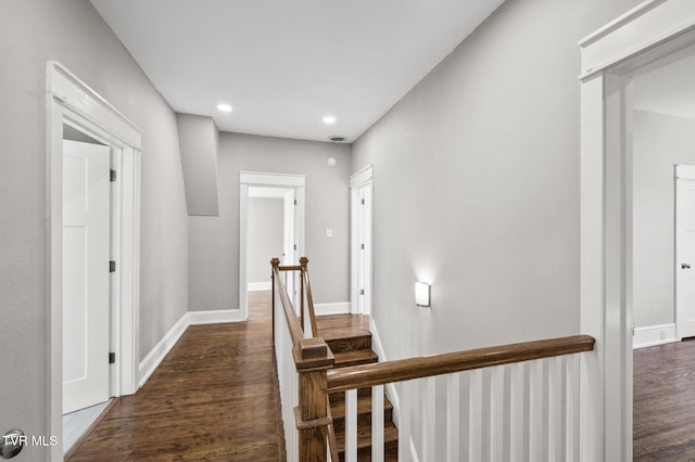 409 Pennsylvania Ave, Bristol, TN 37620 - hall featuring an upstairs landing, dark wood-style flooring, and recessed lighting