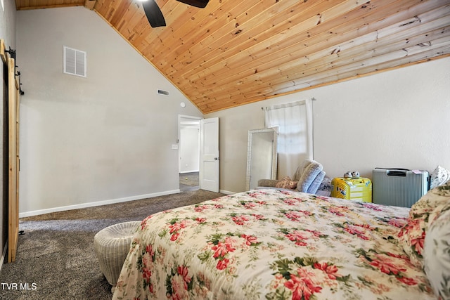 169 Mays Rd, Elizabethton, TN 37643 - carpeted bedroom with wooden ceiling, high vaulted ceiling, and ceiling fan