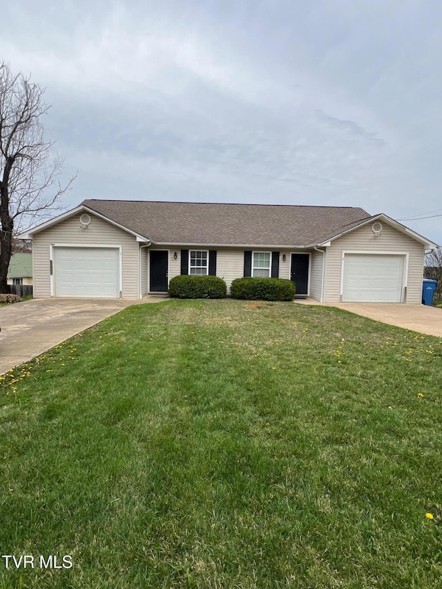 1107 Skyline Dr, Jonesborough, TN 37659 - ranch-style house with an attached garage, concrete driveway, and a front yard