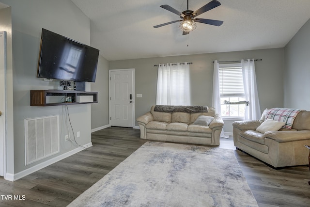 33 Mockingbird Ct, Jonesborough, TN 37659 - living area with a ceiling fan, dark wood finished floors, and lofted ceiling