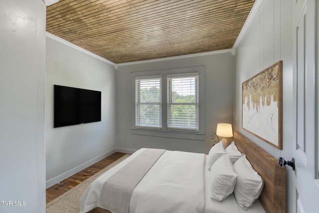 406 Mclaney Rd, Watauga, TN 37694 - bedroom featuring wood finished floors, ornamental molding, and wooden ceiling