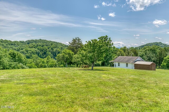 406 Mclaney Rd, Watauga, TN 37694 - view of green lawn featuring an outbuilding and a view of trees