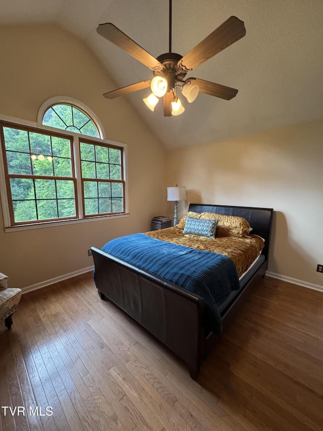 103 Meadow Springs Ct, Flag Pond, TN 37657 - bedroom with vaulted ceiling, hardwood / wood-style floors, and a ceiling fan