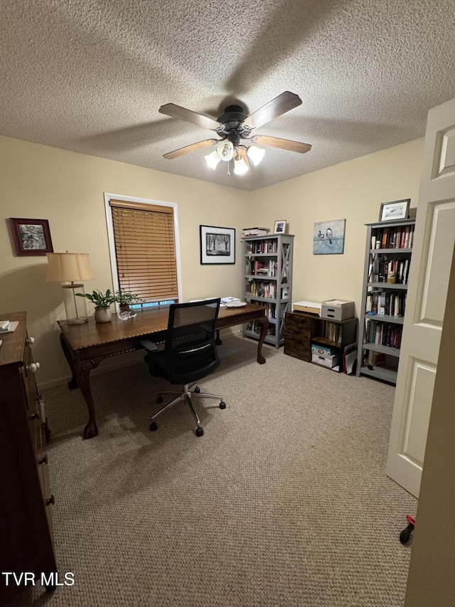 103 Meadow Springs Ct, Flag Pond, TN 37657 - carpeted home office featuring a ceiling fan and a textured ceiling
