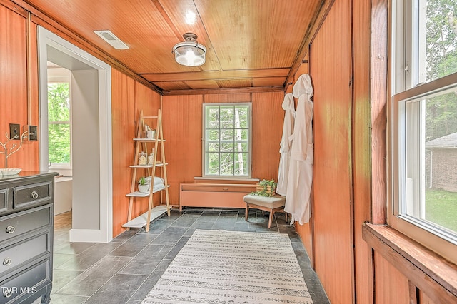 2061 King College Rd, Bristol, TN 37620 - mudroom featuring wooden ceiling and wood walls