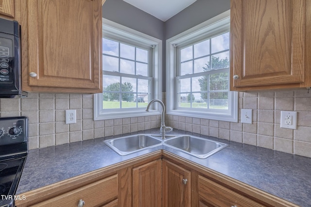5 Pinehurst Ct, Limestone, TN 37681 - kitchen with black microwave, range, dark countertops, and plenty of natural light
