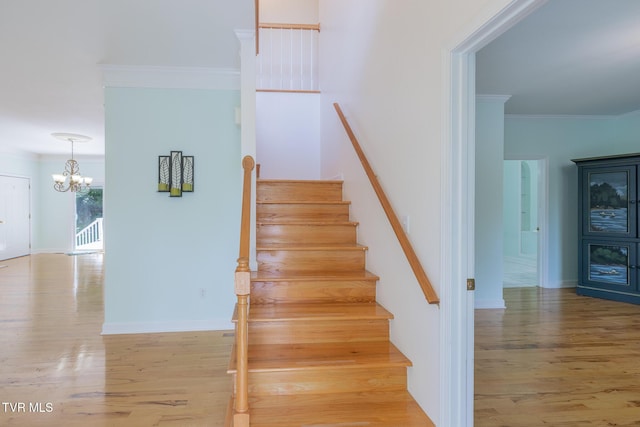 566 Beechwood Rd, Kingsport, TN 37663 - staircase with wood finished floors, a chandelier, and ornamental molding