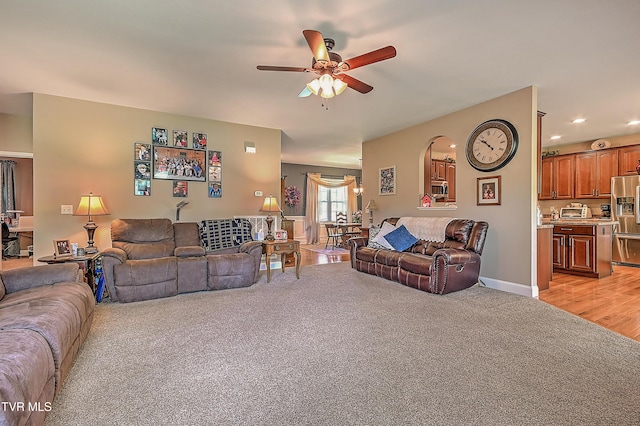 5000 Aberlea Pl, Piney Flats, TN 37686 - living area featuring light carpet, ceiling fan, and recessed lighting