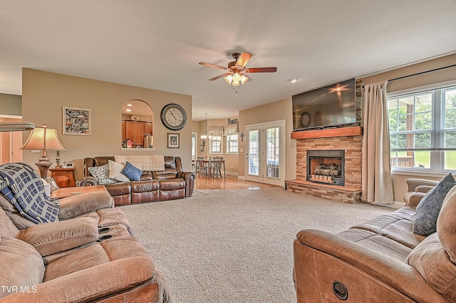 5000 Aberlea Pl, Piney Flats, TN 37686 - living room featuring carpet floors, a ceiling fan, and plenty of natural light