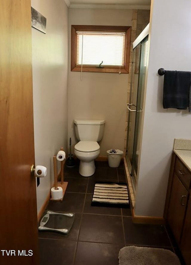 3219 Dungannon Rd, Coeburn, VA 24230 - full bath featuring vanity, a shower stall, tile patterned floors, and crown molding