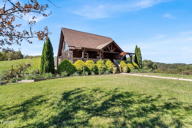 121 Hulse Rd, Jonesborough, TN 37659 - log-style house with log exterior, a front lawn, and a shingled roof