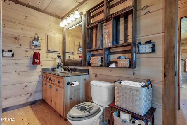 121 Hulse Rd, Jonesborough, TN 37659 - bathroom featuring vanity, wooden walls, wood ceiling, and wood finished floors