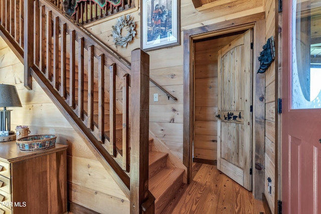121 Hulse Rd, Jonesborough, TN 37659 - entrance foyer with wood finished floors, stairs, and wooden walls
