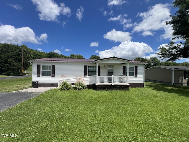 505 NE Lake St, Wise, VA 24293 - manufactured / mobile home with a porch, a front yard, crawl space, and a metal roof