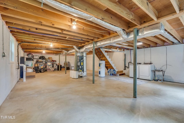 380 Lovelace Loop, Mountain View Loop, Fall Branch, TN 37656 - unfinished basement with independent washer and dryer, stairs, and water heater