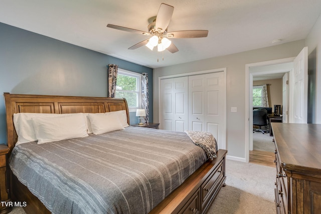 380 Lovelace Loop, Mountain View Loop, Fall Branch, TN 37656 - bedroom with light colored carpet, an office area, a closet, and a ceiling fan