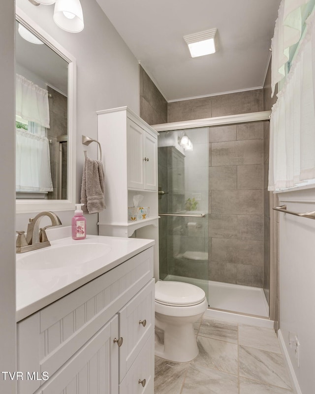 380 Lovelace Loop, Mountain View Loop, Fall Branch, TN 37656 - full bath with vanity, a stall shower, and marble finish flooring