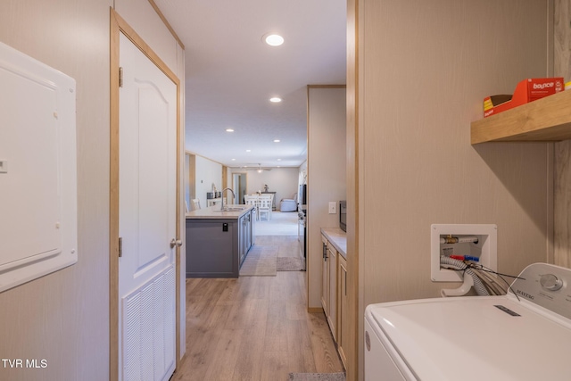 120 Maple Crest Cir, Surgoinsville, TN 37873 - washroom featuring washer / dryer, light wood finished floors, and recessed lighting
