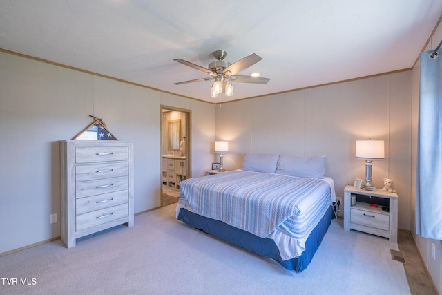 120 Maple Crest Cir, Surgoinsville, TN 37873 - carpeted bedroom with ornamental molding, ensuite bathroom, and a ceiling fan
