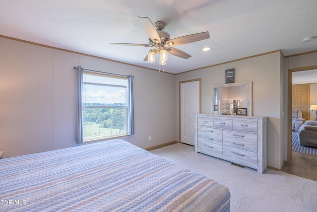120 Maple Crest Cir, Surgoinsville, TN 37873 - bedroom featuring crown molding, light colored carpet, a ceiling fan, and recessed lighting
