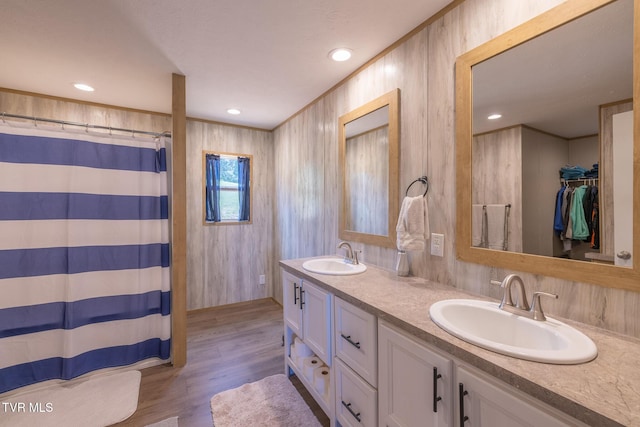 120 Maple Crest Cir, Surgoinsville, TN 37873 - bathroom featuring double vanity, wood finished floors, and recessed lighting