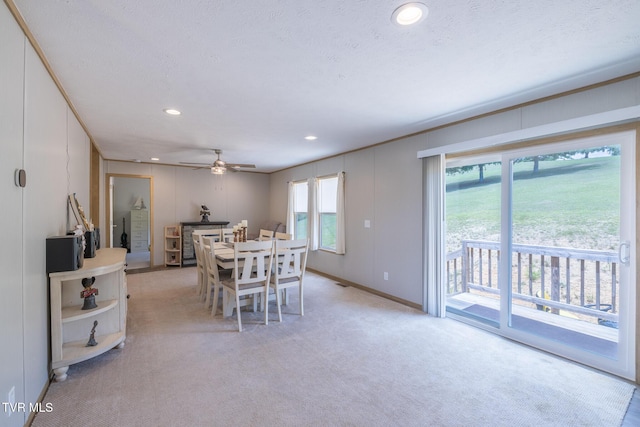120 Maple Crest Cir, Surgoinsville, TN 37873 - dining area with light carpet, recessed lighting, a decorative wall, and ceiling fan