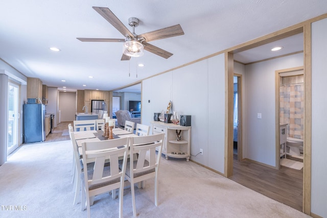 120 Maple Crest Cir, Surgoinsville, TN 37873 - dining area featuring a ceiling fan, light colored carpet, and recessed lighting