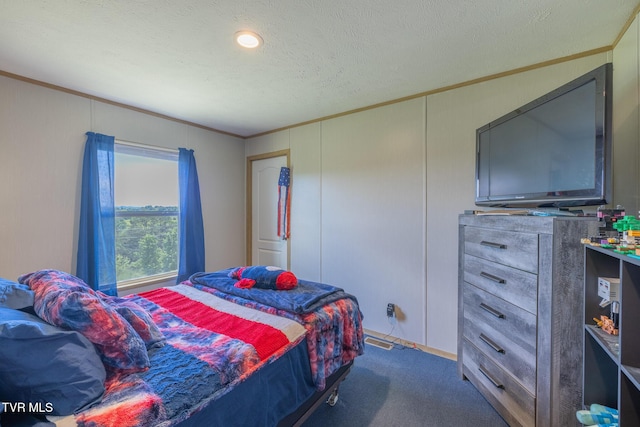 120 Maple Crest Cir, Surgoinsville, TN 37873 - bedroom with ornamental molding, dark colored carpet, and a textured ceiling