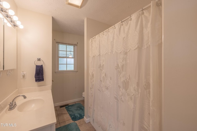 124 Maple Crest Cir, Surgoinsville, TN 37873 - full bath with vanity, tile patterned flooring, a textured ceiling, and a shower with curtain