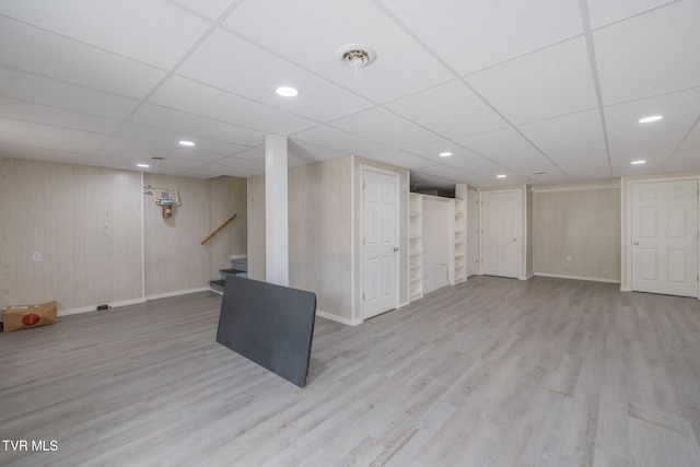 124 Maple Crest Cir, Surgoinsville, TN 37873 - finished basement with stairway, wood finished floors, a paneled ceiling, recessed lighting, and wood walls