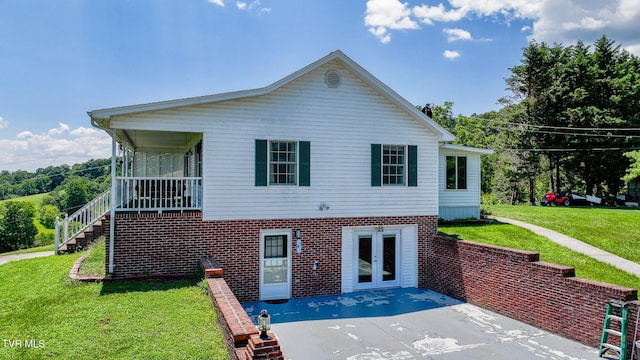 124 Maple Crest Cir, Surgoinsville, TN 37873 - rear view of property featuring french doors, a yard, stairway, and a patio