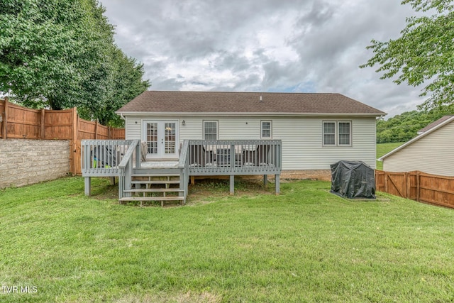 103 Daniels Way, Johnson City, TN 37615 - rear view of property featuring a wooden deck, a fenced backyard, french doors, and roof with shingles