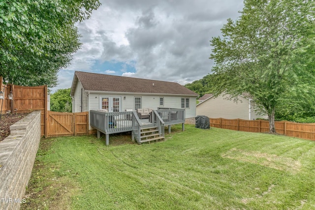103 Daniels Way, Johnson City, TN 37615 - back of property featuring a deck, a fenced backyard, a gate, roof with shingles, and french doors
