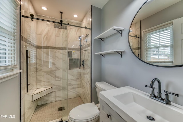 103 Daniels Way, Johnson City, TN 37615 - bathroom featuring a shower stall, vanity, and recessed lighting
