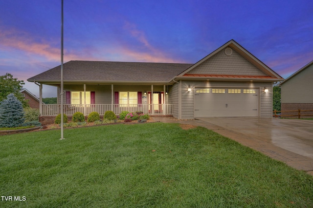 397 Ridgecrest Rd, Jonesborough, TN 37659 - view of front facade with a porch, an attached garage, concrete driveway, and a front yard