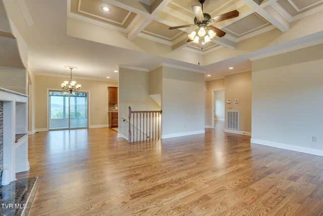 397 Ridgecrest Rd, Jonesborough, TN 37659 - empty room with a ceiling fan, a premium fireplace, a chandelier, light wood finished floors, and recessed lighting