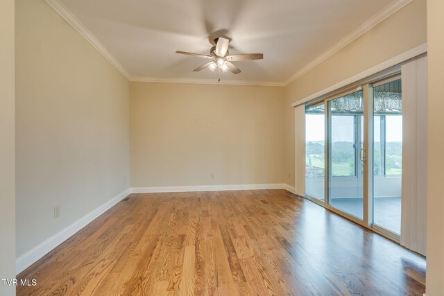 397 Ridgecrest Rd, Jonesborough, TN 37659 - unfurnished room featuring ceiling fan, wood finished floors, and crown molding