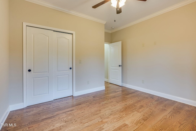 397 Ridgecrest Rd, Jonesborough, TN 37659 - unfurnished bedroom with ornamental molding, light wood-style floors, a closet, and ceiling fan
