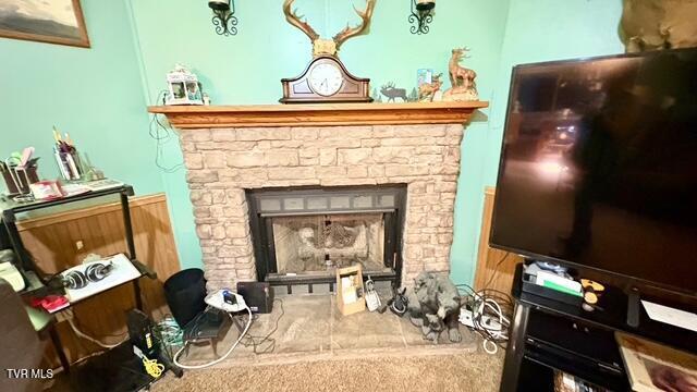 188 Flanary St, Kingsport, TN 37660 - living area with a stone fireplace and carpet flooring