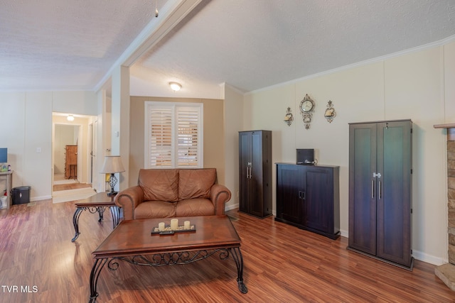 1070 Bill Martin Rd, Afton, TN 37616 - living room with a textured ceiling, wood finished floors, and crown molding